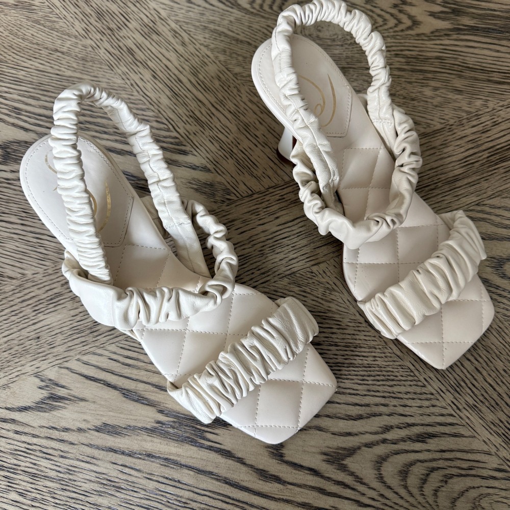 Sam Edelman Marlena Ruched Leather Slingback Sandals Ivory Cream Square Toe 8M